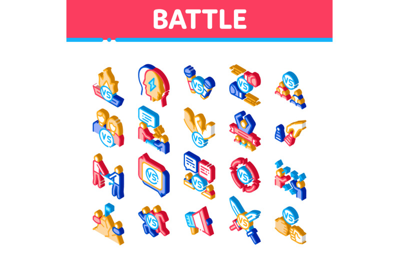 battle-competition-isometric-icons-set-vector