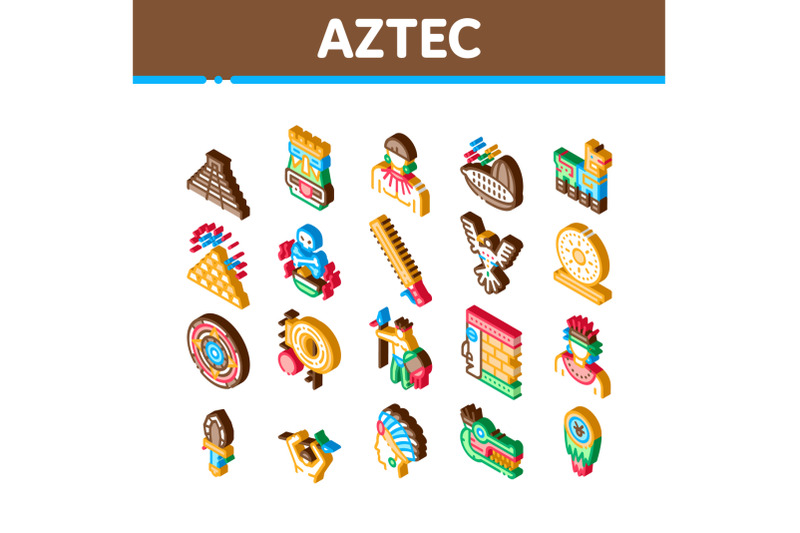 aztec-civilization-isometric-icons-set-vector