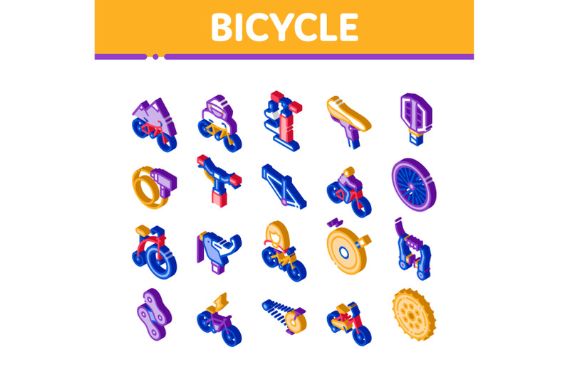 bicycle-bike-details-isometric-icons-set-vector