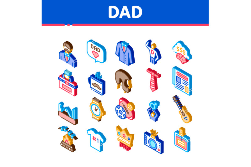 dad-father-parent-isometric-icons-set-vector