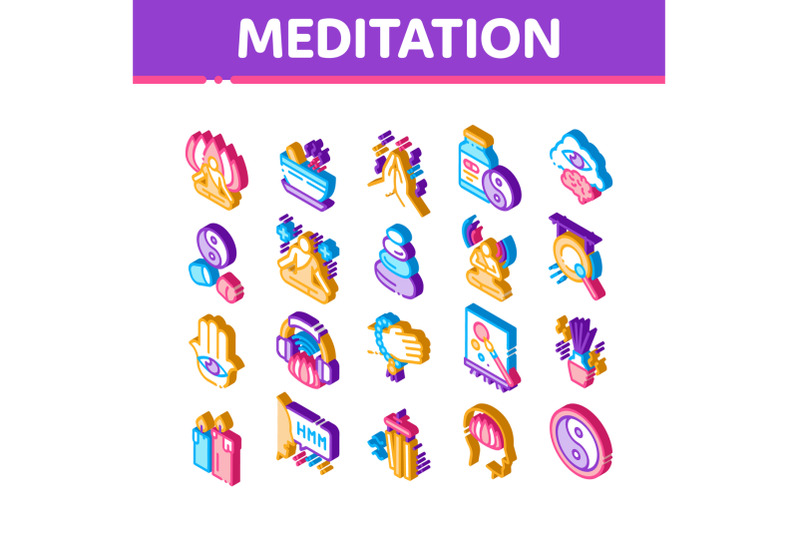 meditation-practice-isometric-icons-set-vector