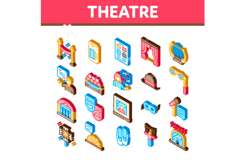 theatre-equipment-isometric-icons-set-vector