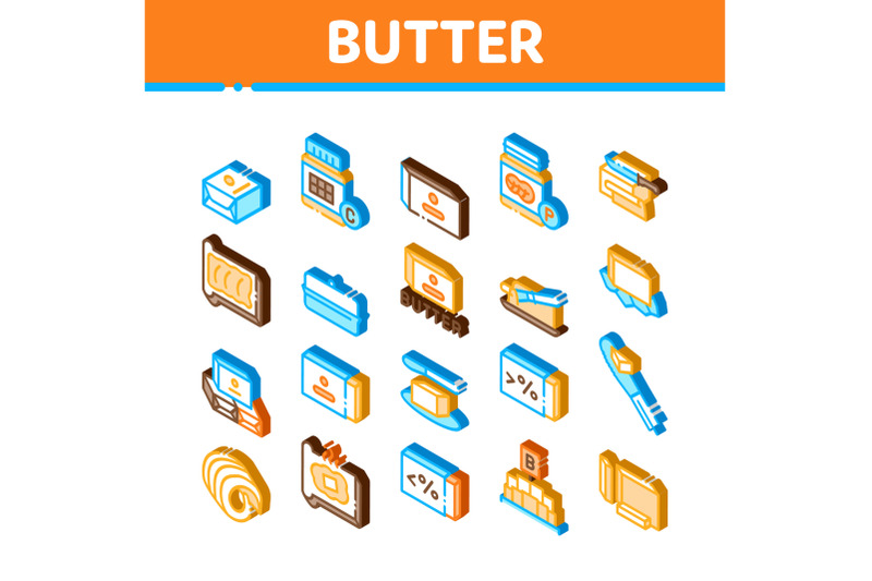 butter-or-margarine-isometric-icons-set-vector