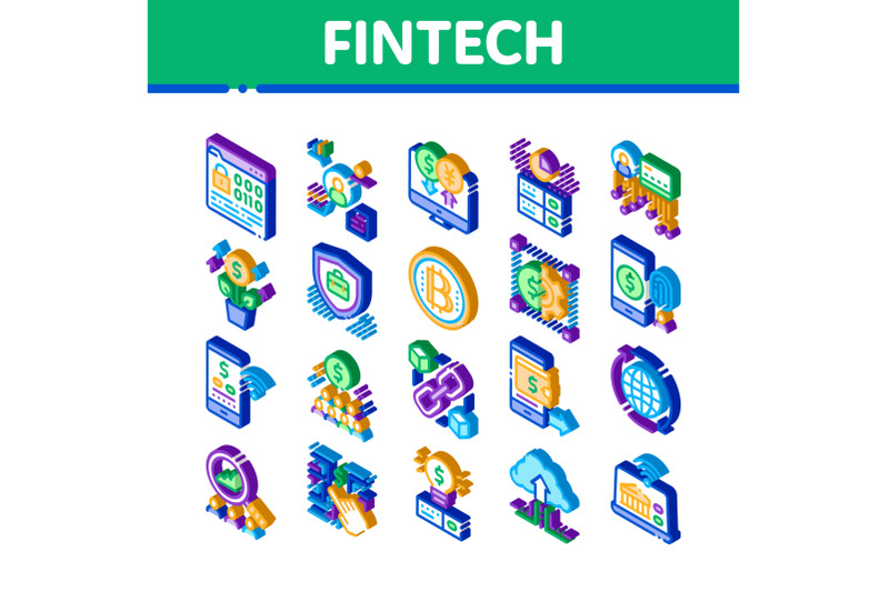 fintech-innovation-isometric-icons-set-vector