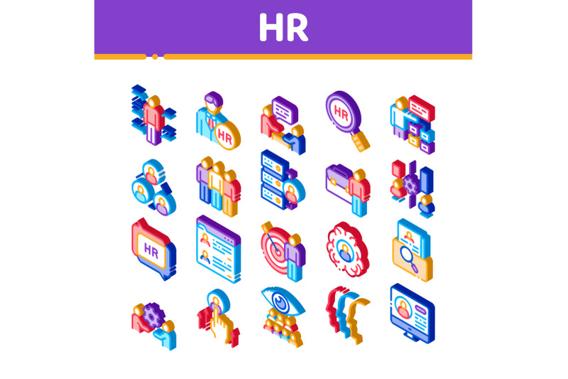 hr-human-resources-isometric-icons-set-vector