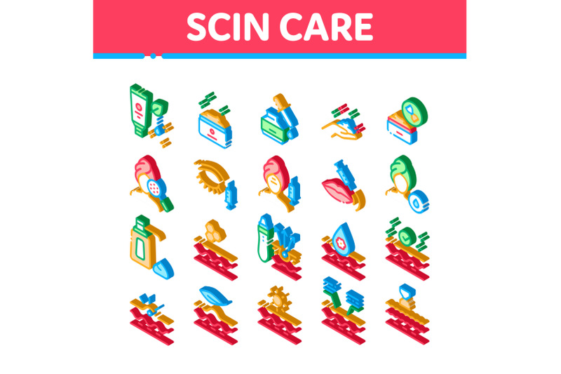 skin-care-cosmetic-isometric-icons-set-vector