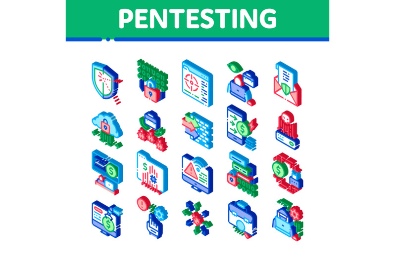 pentesting-software-isometric-icons-set-vector