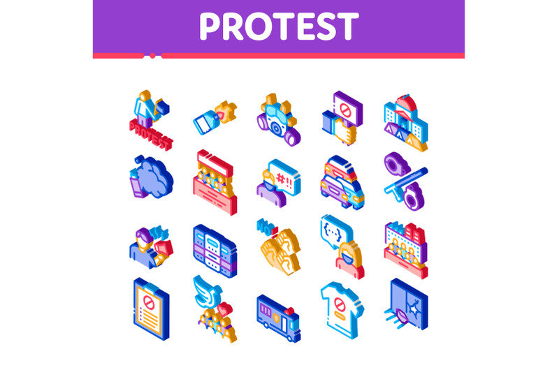 protest-and-strike-isometric-icons-set-vector