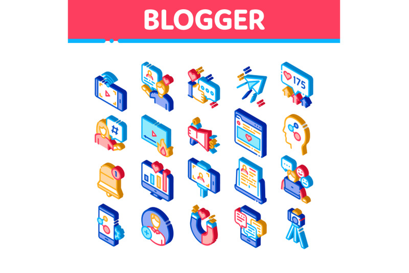 blogger-internet-social-channel-icons-set-vector