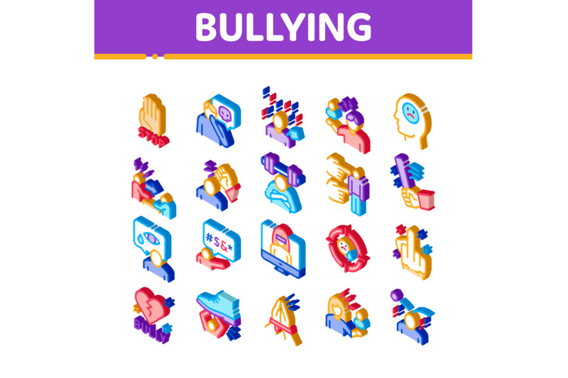 bullying-aggression-isometric-icons-set-vector