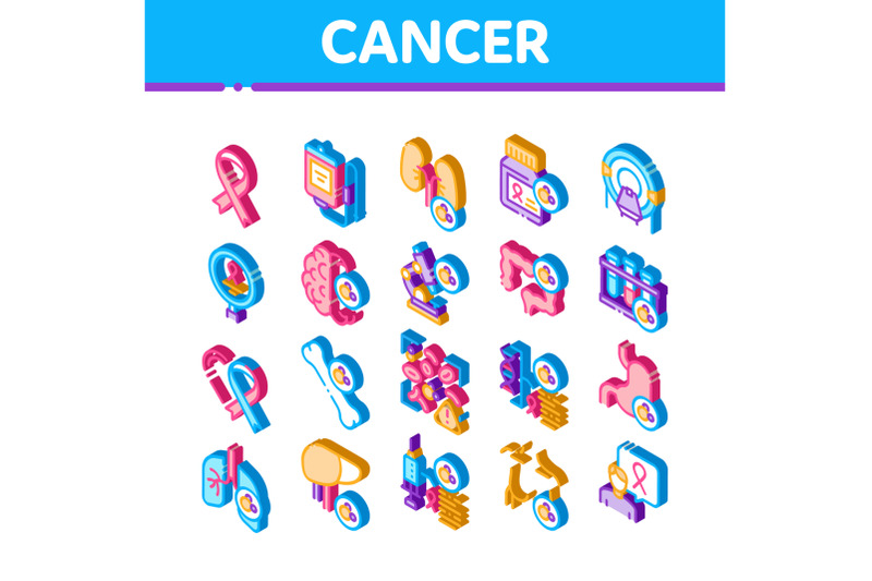 cancer-human-disease-isometric-icons-set-vector