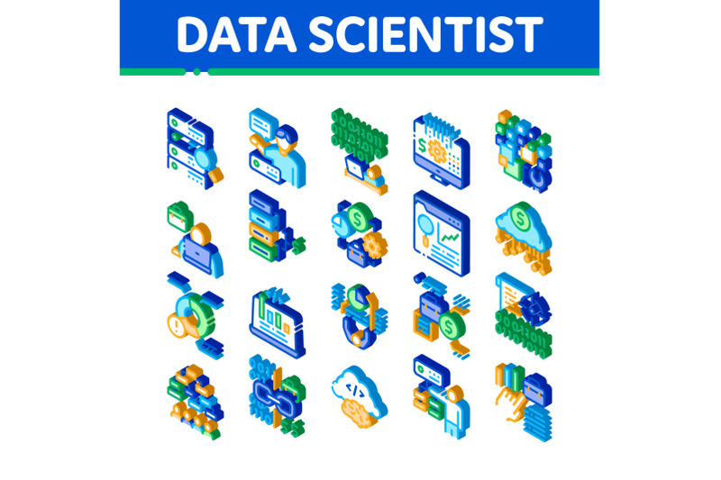 data-scientist-worker-isometric-icons-set-vector