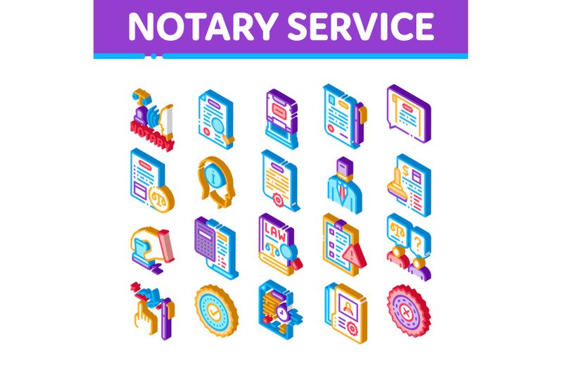 notary-service-agency-isometric-icons-set-vector