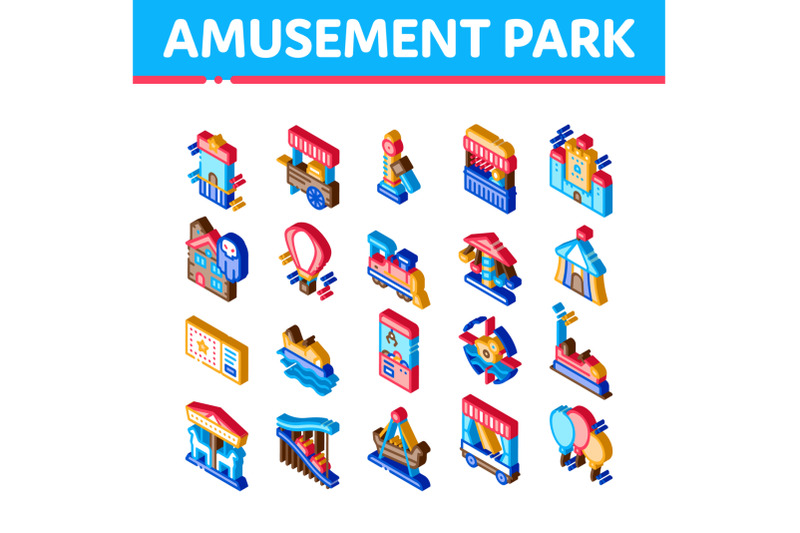 amusement-park-and-attraction-isometric-icons-set-vector