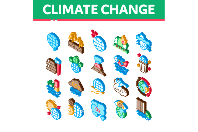 climate-change-ecology-isometric-icons-set-vector