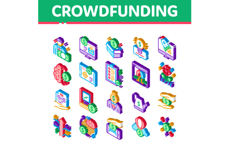 crowdfunding-business-isometric-icons-set-vector