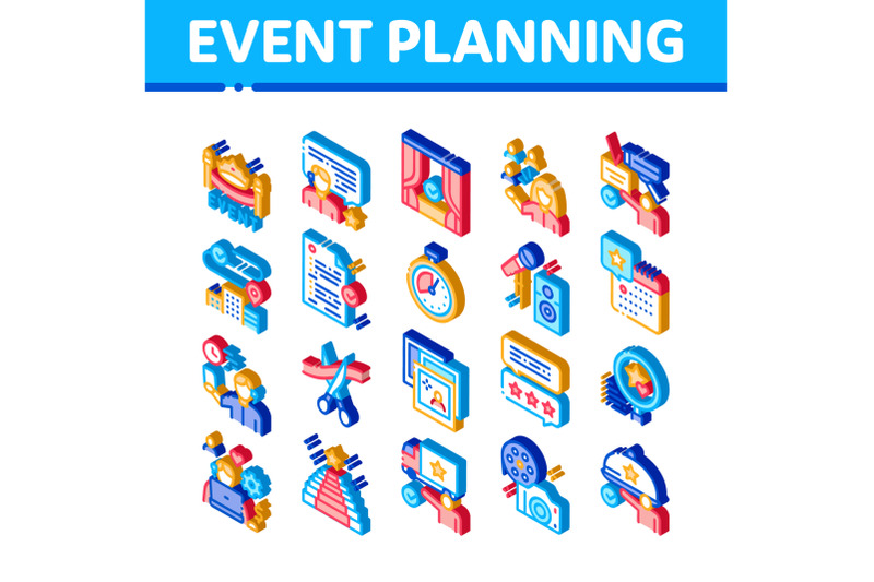 event-party-planning-isometric-icons-set-vector