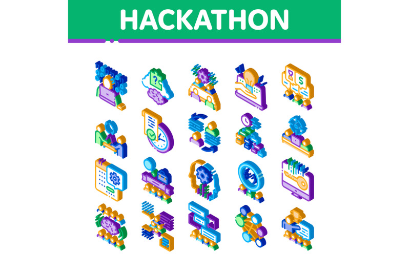 hackathon-development-isometric-icons-set-vector