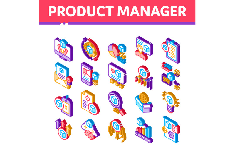 product-manager-work-isometric-icons-set-vector