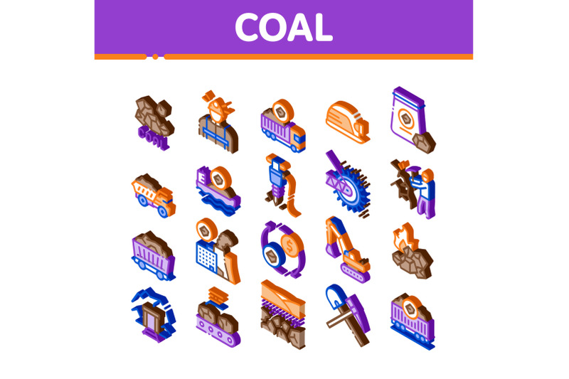 coal-mining-equipment-isometric-icons-set-vector