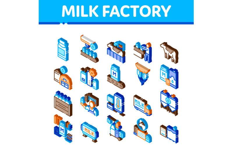 milk-factory-product-isometric-icons-set-vector