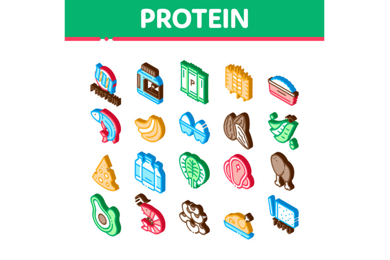 protein-food-nutrition-isometric-icons-set-vector