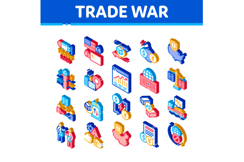 trade-war-business-isometric-icons-set-vector