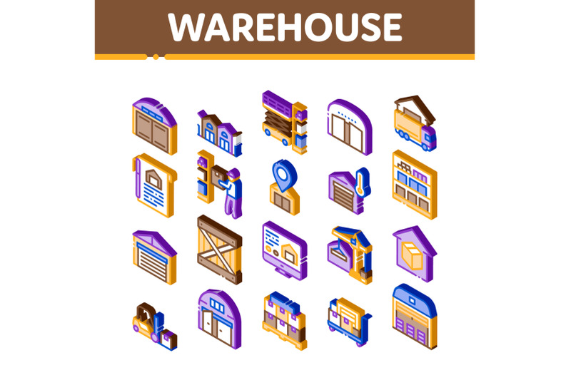 warehouse-and-storage-isometric-icons-set-vector