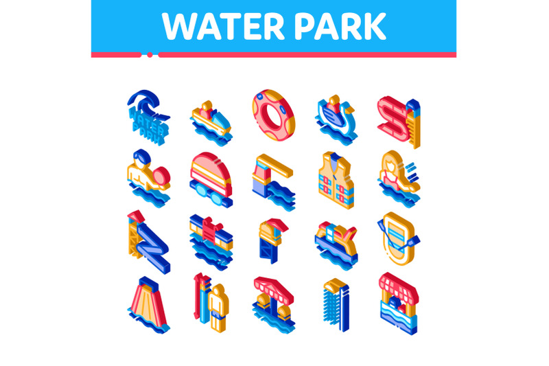 water-park-attraction-isometric-icons-set-vector