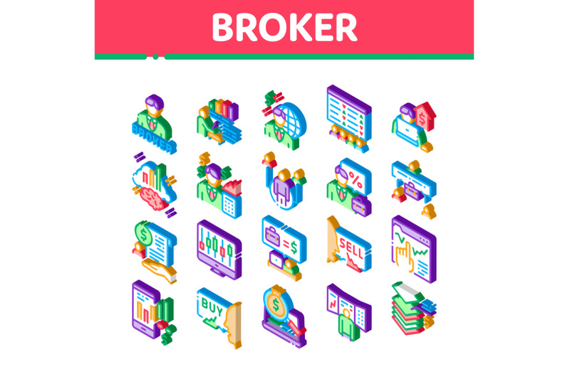 broker-advice-business-isometric-icons-set-vector