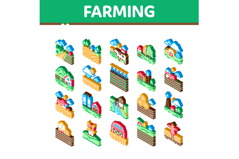 farming-landscape-isometric-icons-set-vector