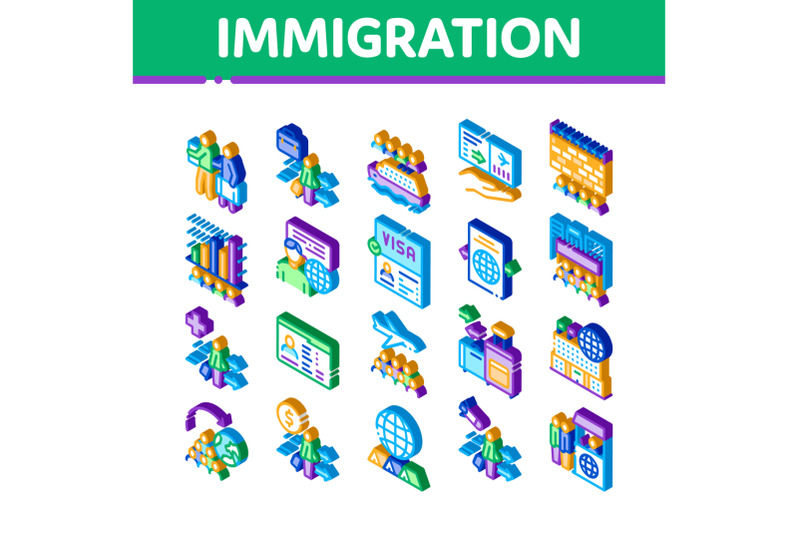 immigration-refugee-isometric-icons-set-vector