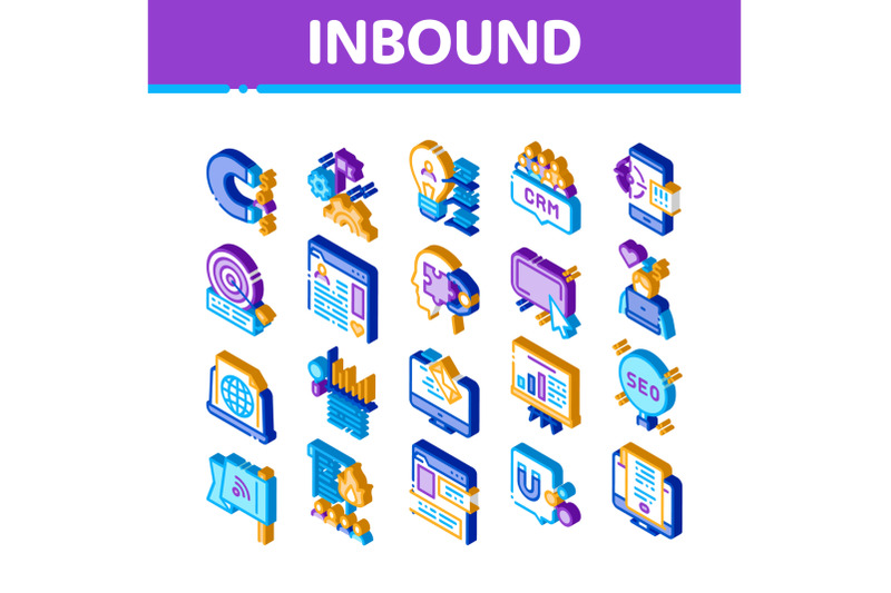 inbound-marketing-isometric-icons-set-vector