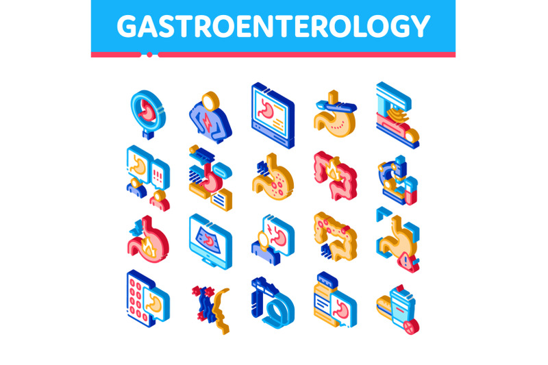 gastroenterology-isometric-icons-set-vector