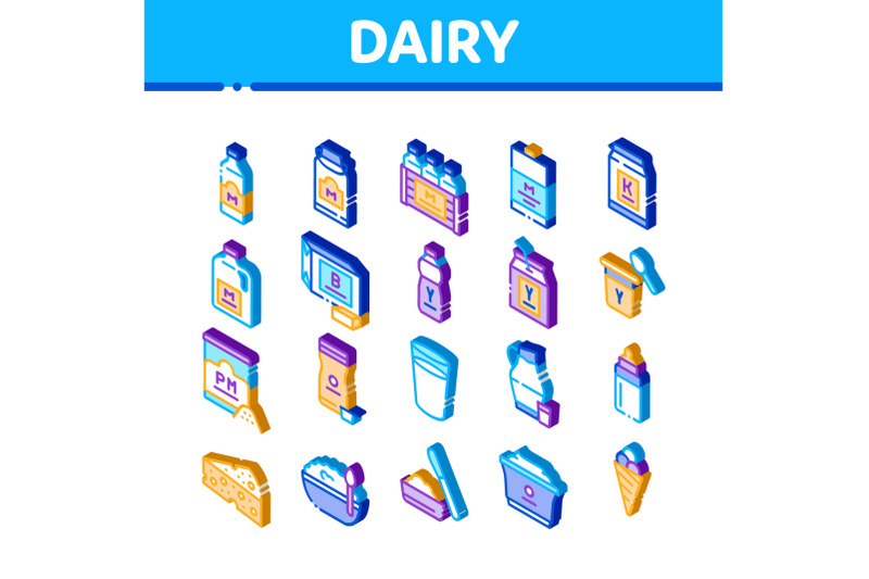 dairy-drink-and-food-isometric-icons-set-vector