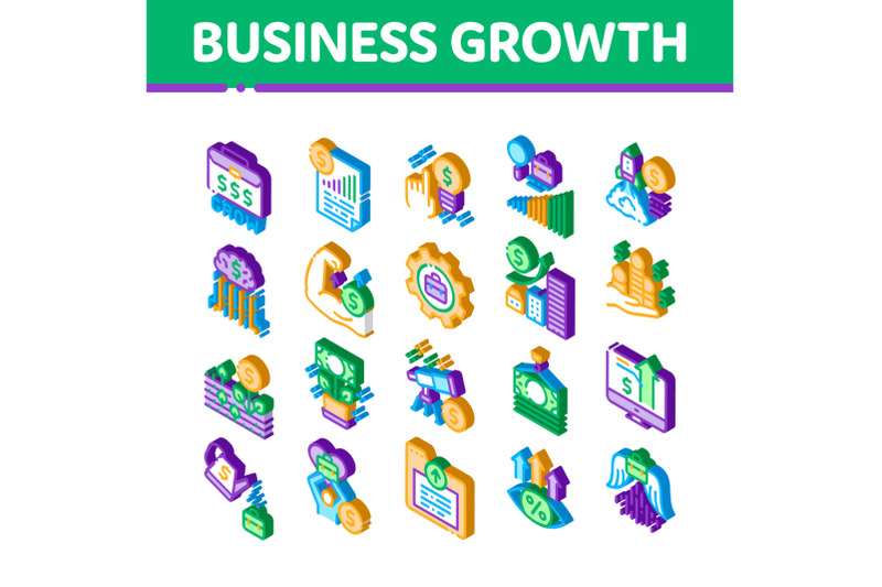 business-growth-isometric-icons-set-vector