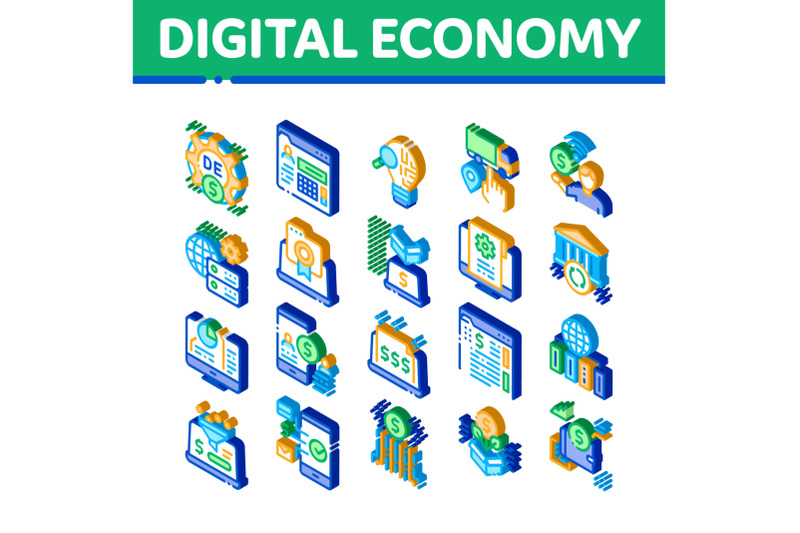 digital-economy-isometric-icons-set-vector