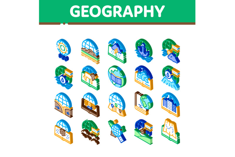 geography-education-isometric-icons-set-vector