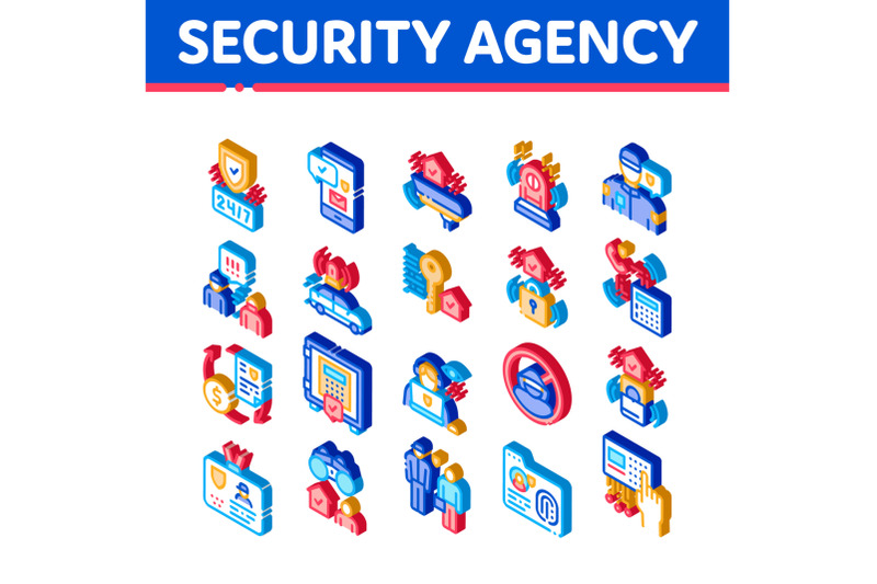 security-agency-isometric-icons-set-vector