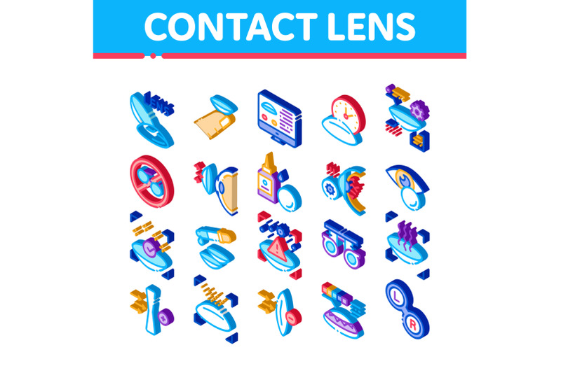 contact-lens-accessory-isometric-icons-set-vector