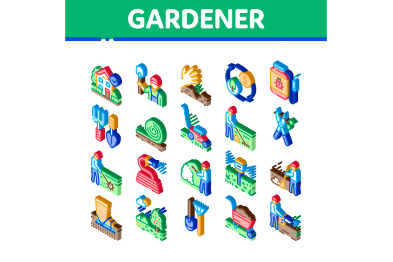 gardener-instrument-isometric-icons-set-vector