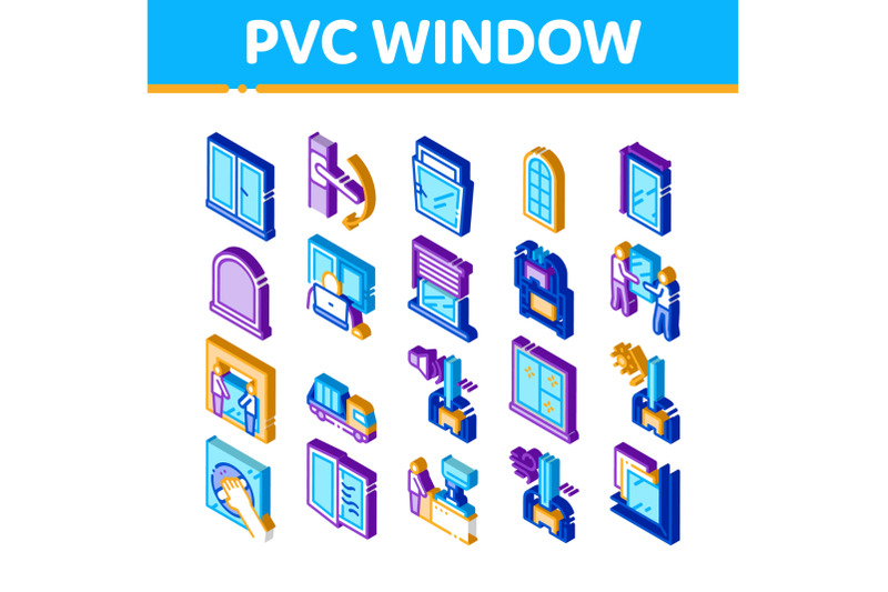 pvc-window-frames-isometric-icons-set-vector