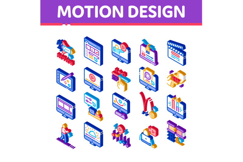 motion-design-studio-isometric-icons-set-vector
