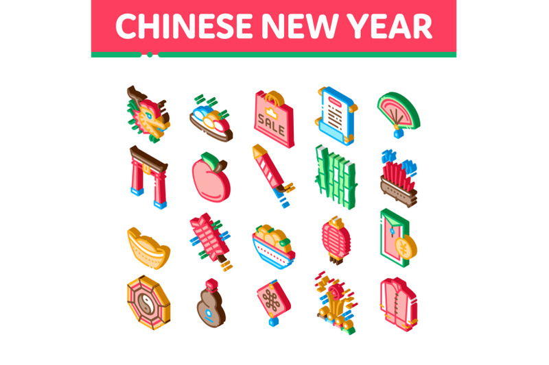 chinese-new-year-feast-isometric-icons-set-vector