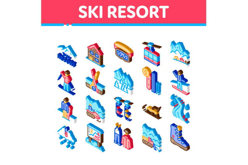 ski-resort-vacation-isometric-icons-set-vector