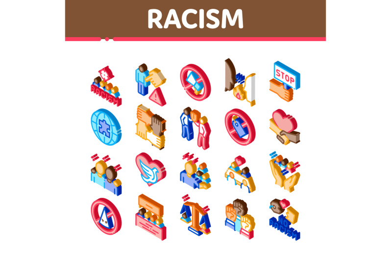 racism-discrimination-isometric-icons-set-vector