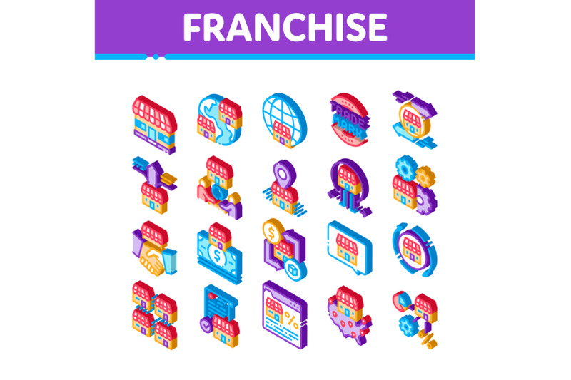 franchise-business-isometric-icons-set-vector