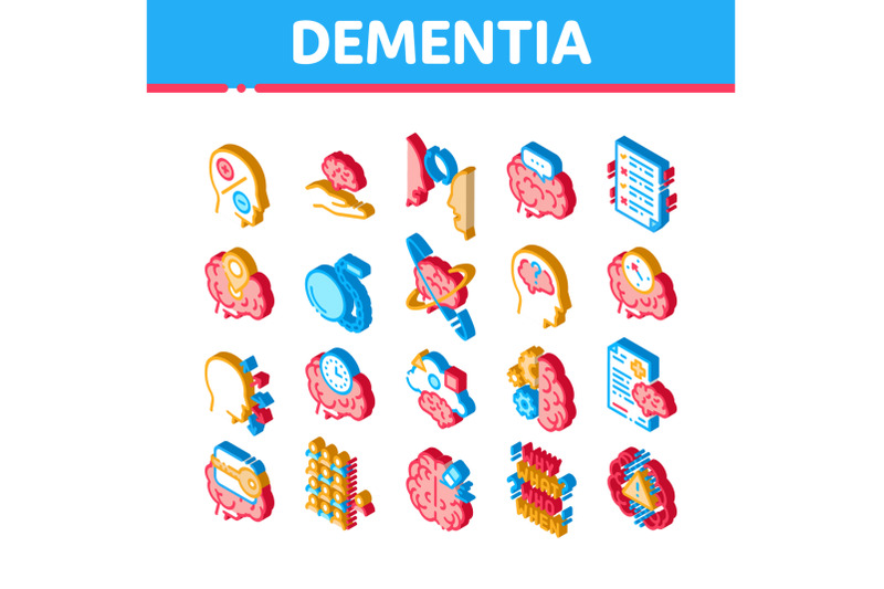 dementia-brain-disease-isometric-icons-set-vector