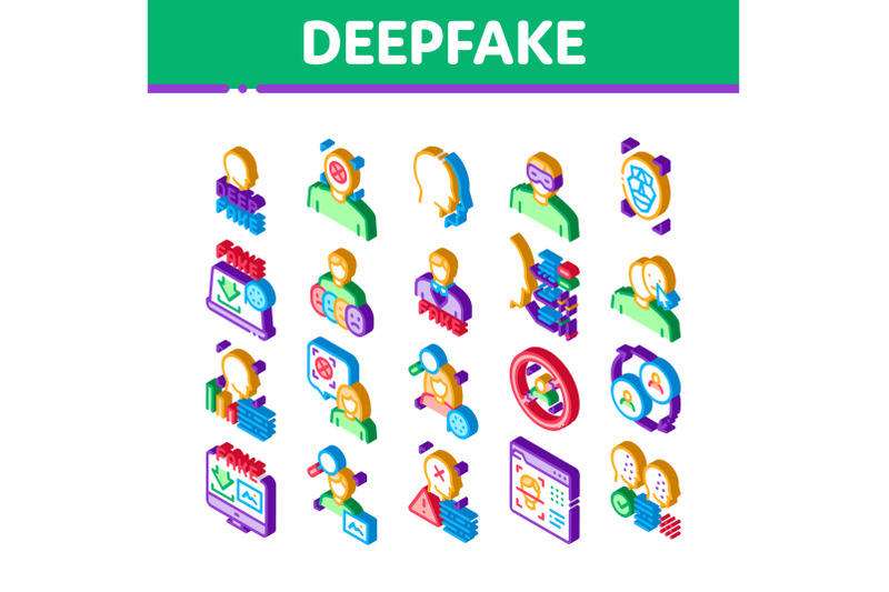 deepfake-face-fake-isometric-icons-set-vector