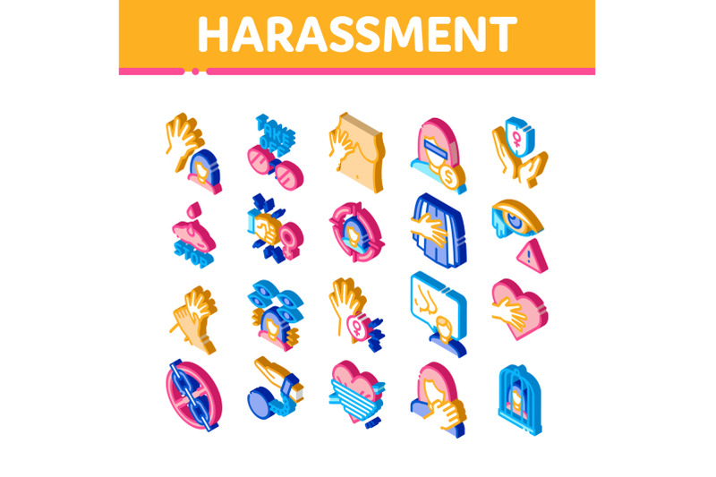 sexual-harassment-isometric-icons-set-vector